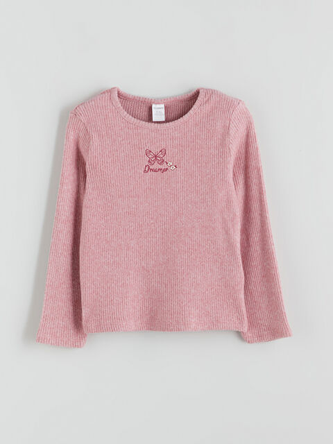 LCW Kids Bisiklet Yaka Nakışlı Kız Çocuk Tişört - W5J017Z1-LCB