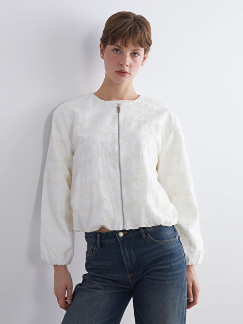 LCW Vision Bisiklet Yaka Nakışlı Kadın Ceket - W5J025Z8-R9J