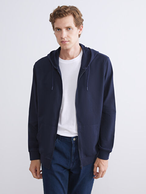 LCW ECO Kapüşonlu Uzun Kollu Erkek Fermuarlı Sweatshirt - W5J040Z8-CRP