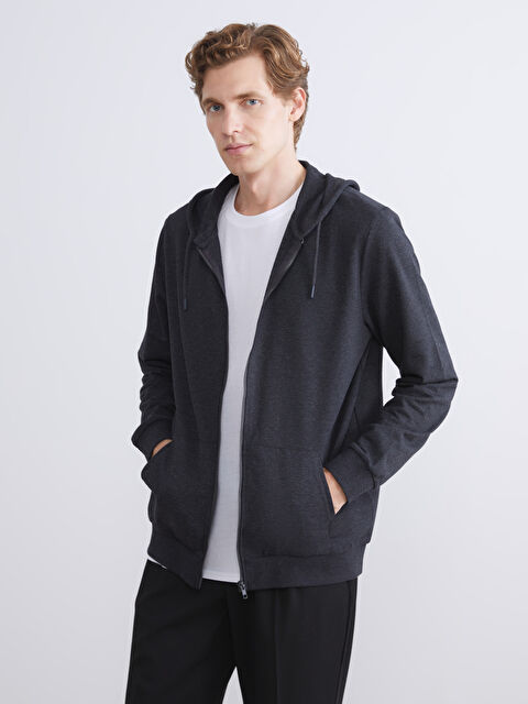 LCW ECO Kapüşonlu Uzun Kollu Erkek Fermuarlı Sweatshirt - W5J040Z8-CTH