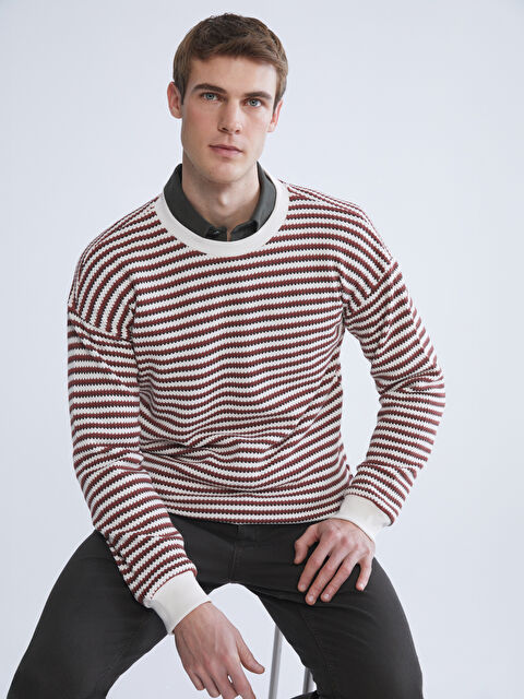 LCW ECO Crew Neck Striped Men's Knitwear Sweater - W5J162Z8-LHE
