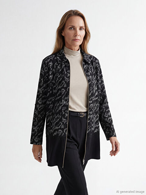 LCW Grace Polo Yaka Desenli Kadın Hırka - W5J233Z8-MHS