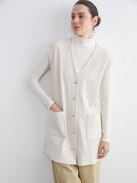 LCW Grace V Yaka Desenli Kadın Yelek - W5J239Z8-L9Y