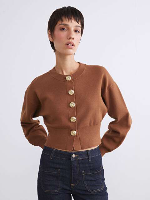 LCW Vision Crew Neck Women's Knitwear Cardigan - W5J927Z8-HAK