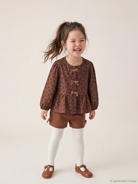 LCW Kids Fiyonk Detaylı Kız Çocuk Gömlek, Şort ve Külotlu Çorap - W5JB92Z1-LQY