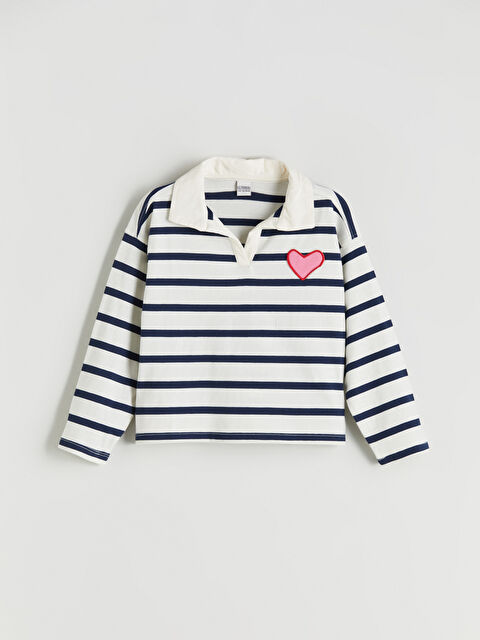 LCW Kids تي شيرت للبنات مخطط بياقة بولو - W5JF10Z4-LGS