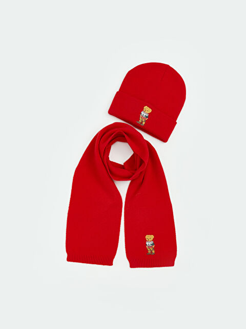 LCW ACCESSORIES Teddy Bear Embroidered Girls' Scarf and Beanie - W5JI42Z4-GZX