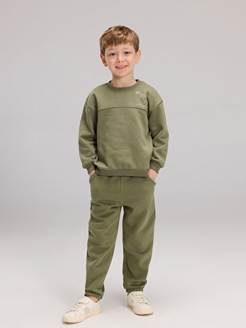 LCW Kids Dinozor Baskılı Erkek Çocuk Sweatshirt ve Eşofman Altı - W5JL69Z1-GYA