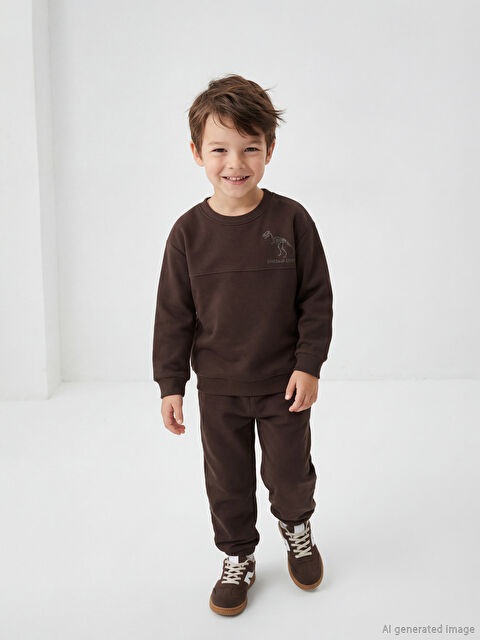 LCW Kids Dinozor Baskılı Erkek Çocuk Kalın Sweatshirt ve Eşofman Altı - W5JL69Z1-R3C