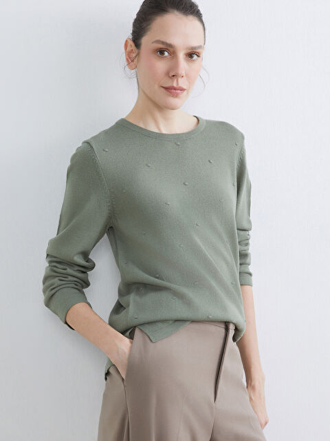 LCW Grace Džemper od trikotaže sa teksturom i okruglim izrezom za žene - W5JL73Z8-GN2