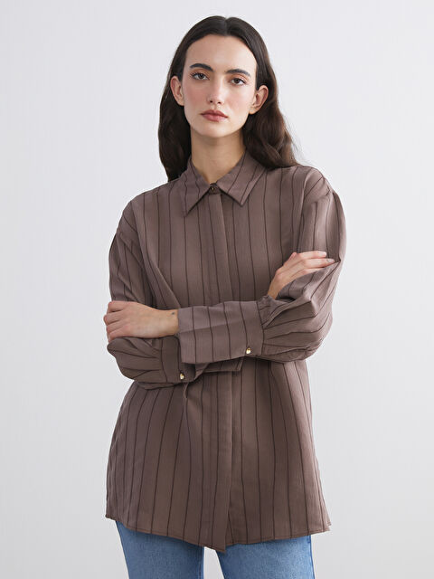 LCW Modest Çizgili Modal Karışımlı Kadın Gömlek Tunik - W5JN04Z8-LEW