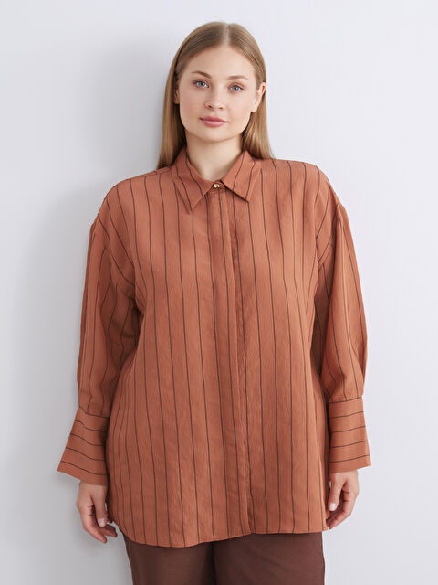 LCW Modest Çizgili Modal Karışımlı Kadın Gömlek Tunik - W5JN04Z8-LGX