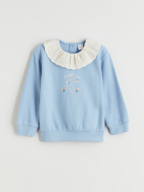 LCW Kids Bisiklet Yaka Çiçekli Kız Çocuk Sweatshirt - W5JN72Z1-GKM