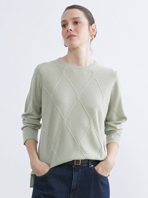 LCW Grace Crew Neck Self-Patterned Women's Knitwear Sweater - W5JO95Z8-GMG