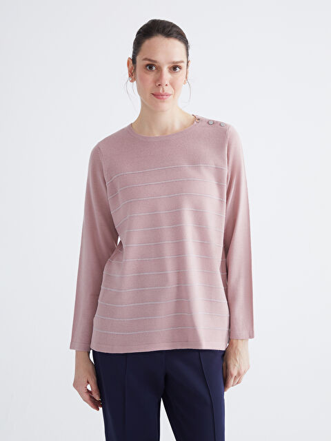 LCW Grace მრგვალი საყელო ზოლიანი ქალებისთვის ტრიკოტაჟი სვიტერი - W5JP09Z8-GDY