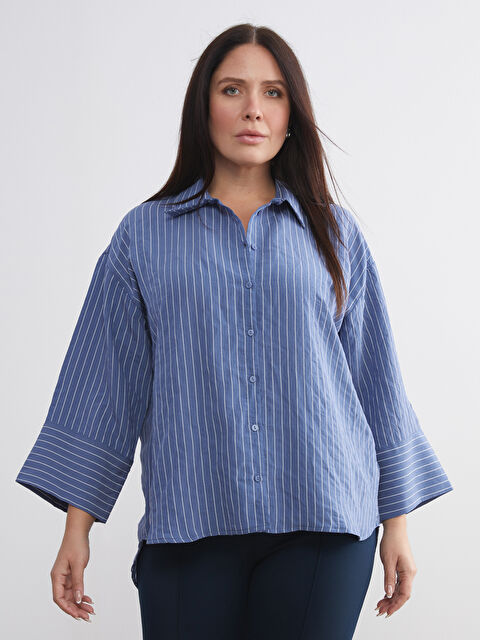 LCWAIKIKI Classic Çizgili Oversize Kadın Gömlek - W5JP24Z8-LGB
