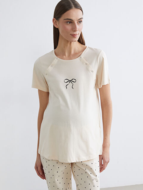 LCW DREAM Bisiklet Yaka Baskılı Hamile Pijama Takımı - W5JP87Z8-LQB