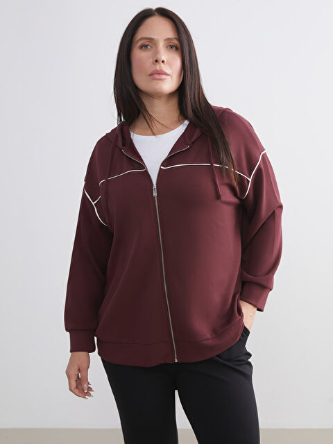 LCW Modest Kapüşonlu Oversize Kadın Fermuarlı Sweatshirt - W5JQ95Z8-HMB