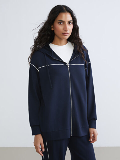 LCW Modest Kapüşonlu Oversize Kadın Fermuarlı Sweatshirt - W5JQ95Z8-HRZ
