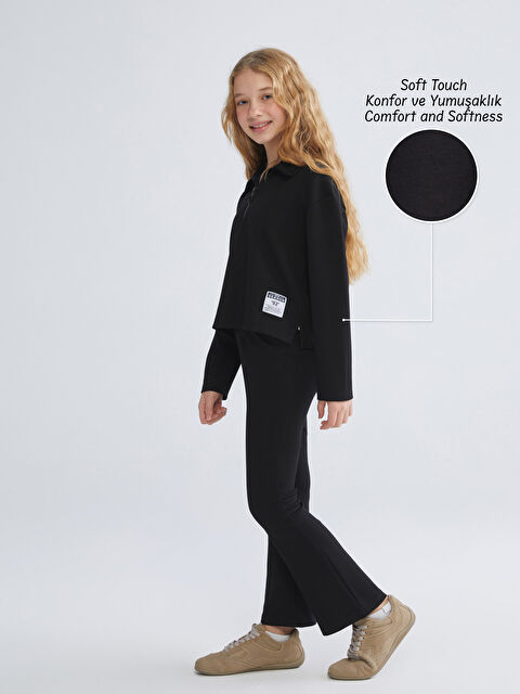 LCW Kids Polo Yaka Kız Çocuk Soft Touch Sweatshirt ve Pantolon - W5JR86Z4-CVL