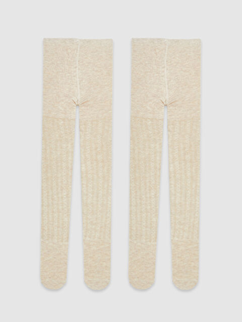 LCW ECO Desenli Kız Çocuk Külotlu Çorap 2'li - W5JS59Z4-ZRW