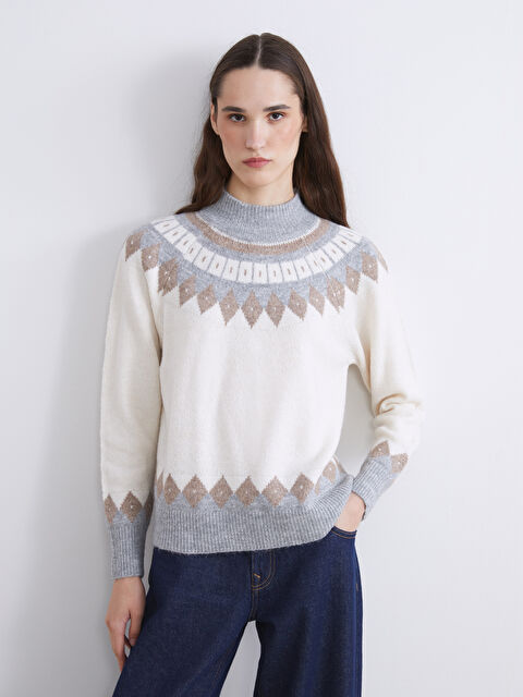 LCW Modest Mock Turtleneck Patterned Women's Knitwear Sweater - W5JS70Z8-MJQ