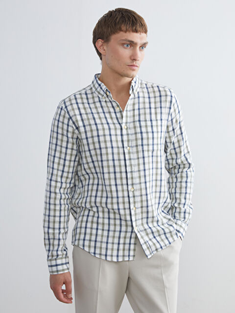 LCWAIKIKI Classic Regular Fit Uzun Kollu Ekose Armürlü Erkek Gömlek - W5JT73Z8-LME