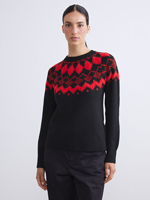LCW Modest Crew Neck Argyle Pattern Women's Knitwear Sweater - W5JT86Z8-MMQ