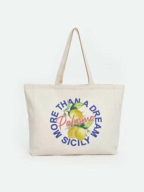 LCW ACCESSORIES Printed Canvas Women's Beach Bag - W5JV51Z8-EEW