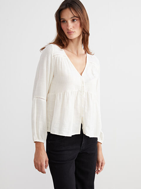 LCW Vision V Yaka Ajurlu Bluz - W5K288Z8-R9J