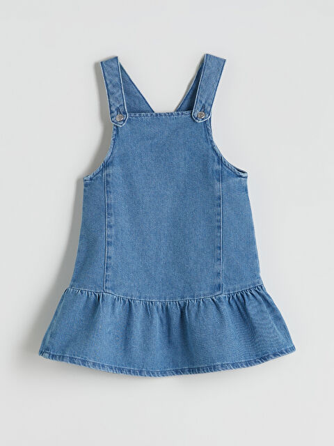 LCW Kids Kare Yaka Kız Çocuk Jean Salopet Elbise - W5K332Z1-507