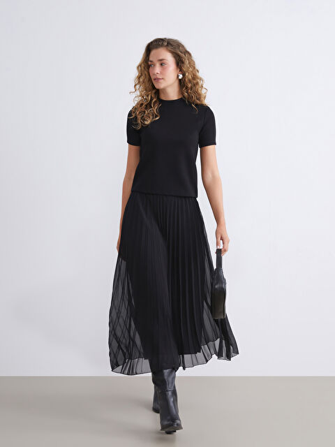 LCW Modest Beli Lastikli Pileli Etek - W5K470Z8-CVL