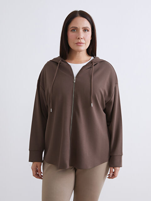 LCWAIKIKI Basic Kapüşonlu Oversize Kadın Fermuarlı Sweatshirt - W5K474Z8-R1T