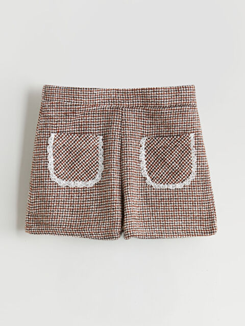 LCW Kids Beli Lastikli Kaz Ayağı Desenli Kız Çocuk Şort - W5K668Z1-LLH