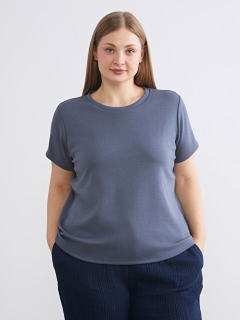 LCWAIKIKI Basic Büyük Beden Bisiklet Yaka Kadın Tişört - W5K815Z8-HJV