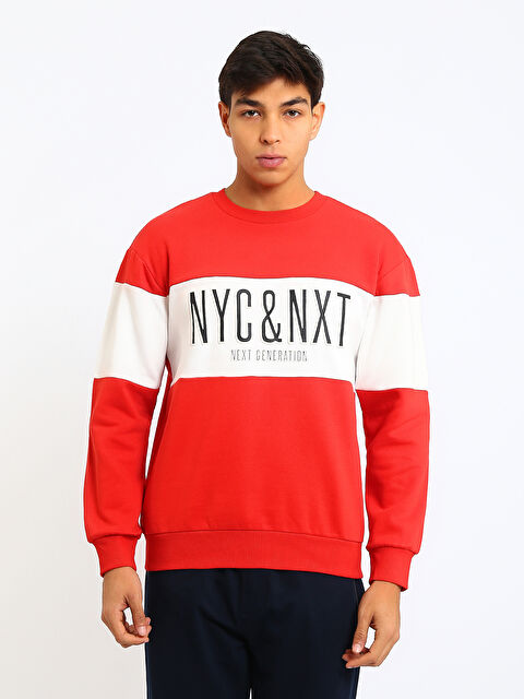 XSIDE سويت شيرت رجالي بياقة دائرية بطبعة - W5KJ43Z8-KYV