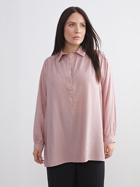 LCWAIKIKI Classic Gömlek Yaka Çizgili Oversize Kadın Tunik