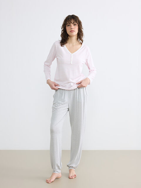 LCW DREAM Beli Lastikli Çizgili Kadın Jogger Pijama Altı - W5KL71Z8-998