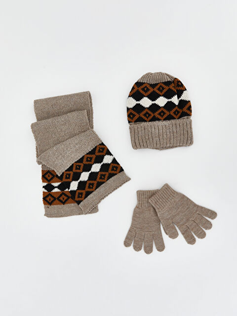 LCW ECO Desenli Erkek Çocuk Atkı Bere Eldiven Takım - W5KM11Z4-YVG