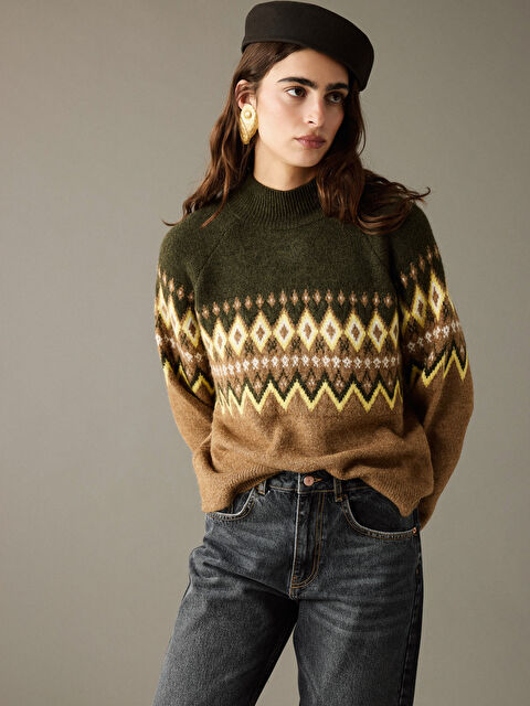 LCW Vision Yarım Balıkçı Yaka Desenli Kadın Triko Kazak - W5KN61Z8-D3C