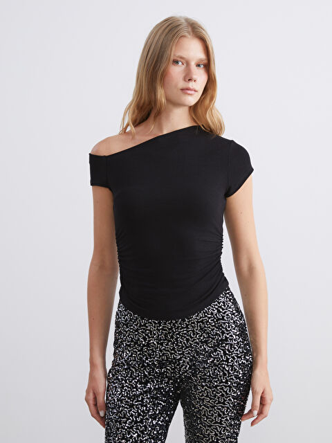 XSIDE Kayık Yaka Büzgülü Bluz - W5KP28Z8-CVL