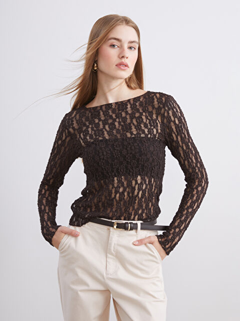 XSIDE Kayık Yaka Dantelli Bluz - W5KT73Z8-8XJ