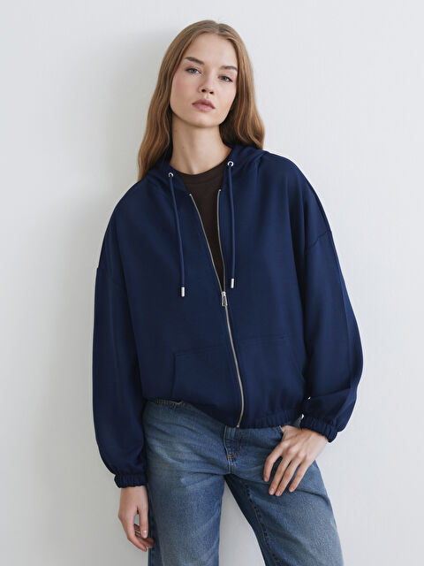 XSIDE Kapüşonlu Oversize Kadın Fermuarlı Sweatshirt - W5KV31Z8-ZEL