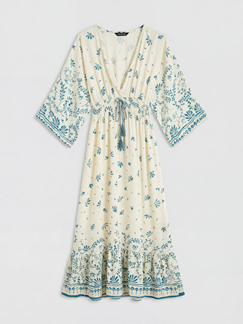 LCW Modest Kruvaze Yaka Çiçekli Büzgülü Elbise - W5KV50Z8-LQQ