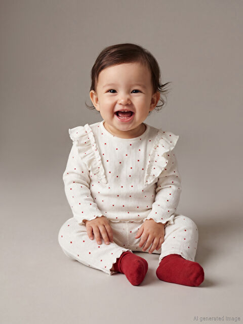 LCW baby Bisiklet Yaka Fırfır Detaylı Kız Bebek Tişört ve Tayt - W5L880Z1-LRA