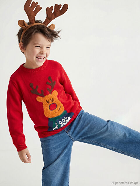 LCW Kids Yılbaşı Temalı Erkek Çocuk Triko Kazak - W5L888Z1-HJY