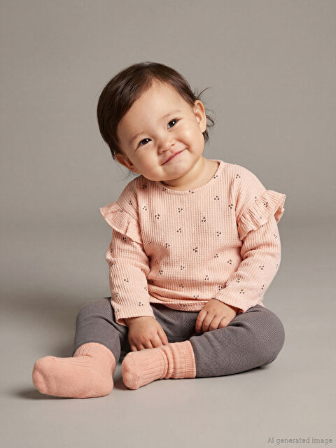 LCW baby Bisiklet Yaka Kız Bebek Tişört ve Tayt - W5LB20Z1-LT3