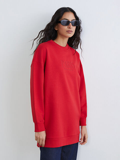 LCW Modest Nakışlı Kadın Kalın Sweatshirt Tunik - W5LB43Z8-R3T