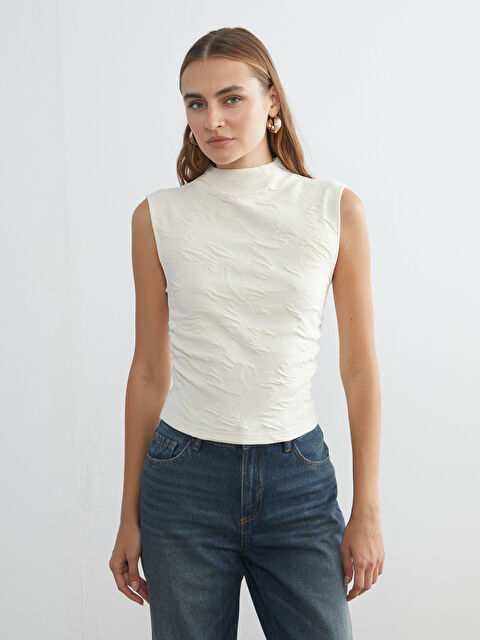 LCW Vision Funnel Neck Textured Blouse - W5LC92Z8-FDL