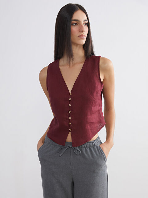 LCW Vision V Yaka %100 Keten Kadın Klasik Yelek - W5LE88Z8-D1H